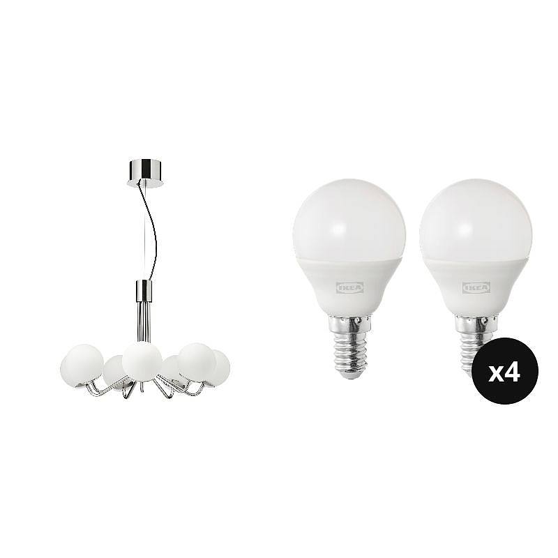 SIMRISHAMN chandelier, 7-armed chrome-plated/opal white glass - IKEA