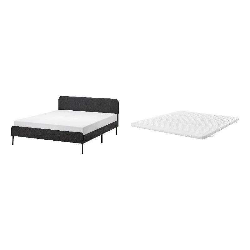 SLATTUM upholstered bed frame Vissle dark grey - IKEA