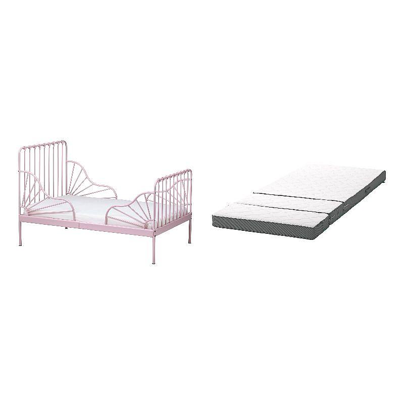 MINNEN ext bed frame with slatted bed base light pink - IKEA