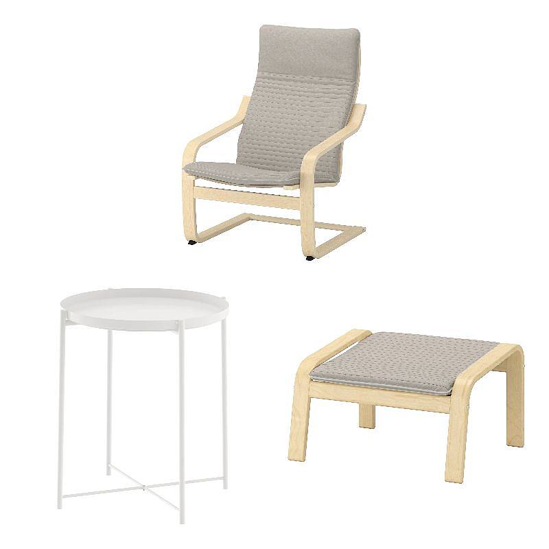 POÄNG armchair birch veneer/Knisa light beige - IKEA