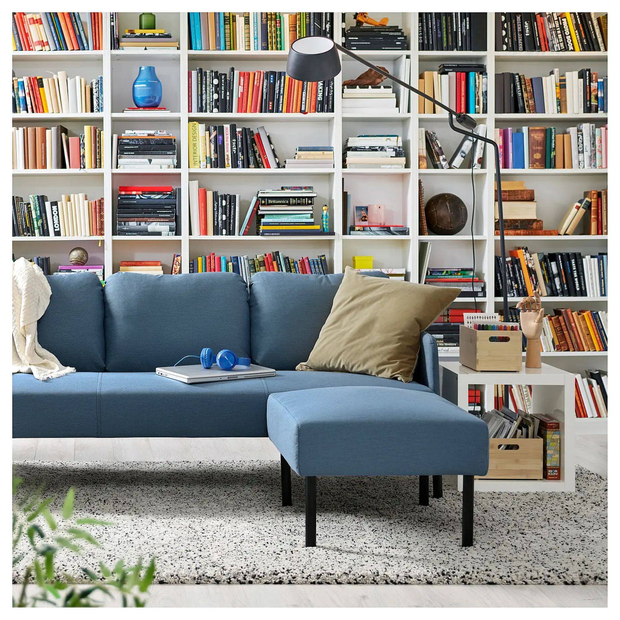 GLOSTAD 3-seat sofa with chaise longue Knisa medium blue - IKEA