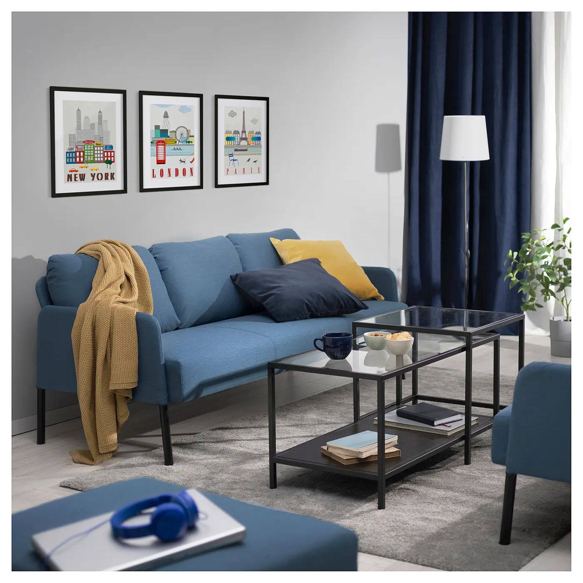 GLOSTAD 3-seat sofa Knisa medium blue - IKEA