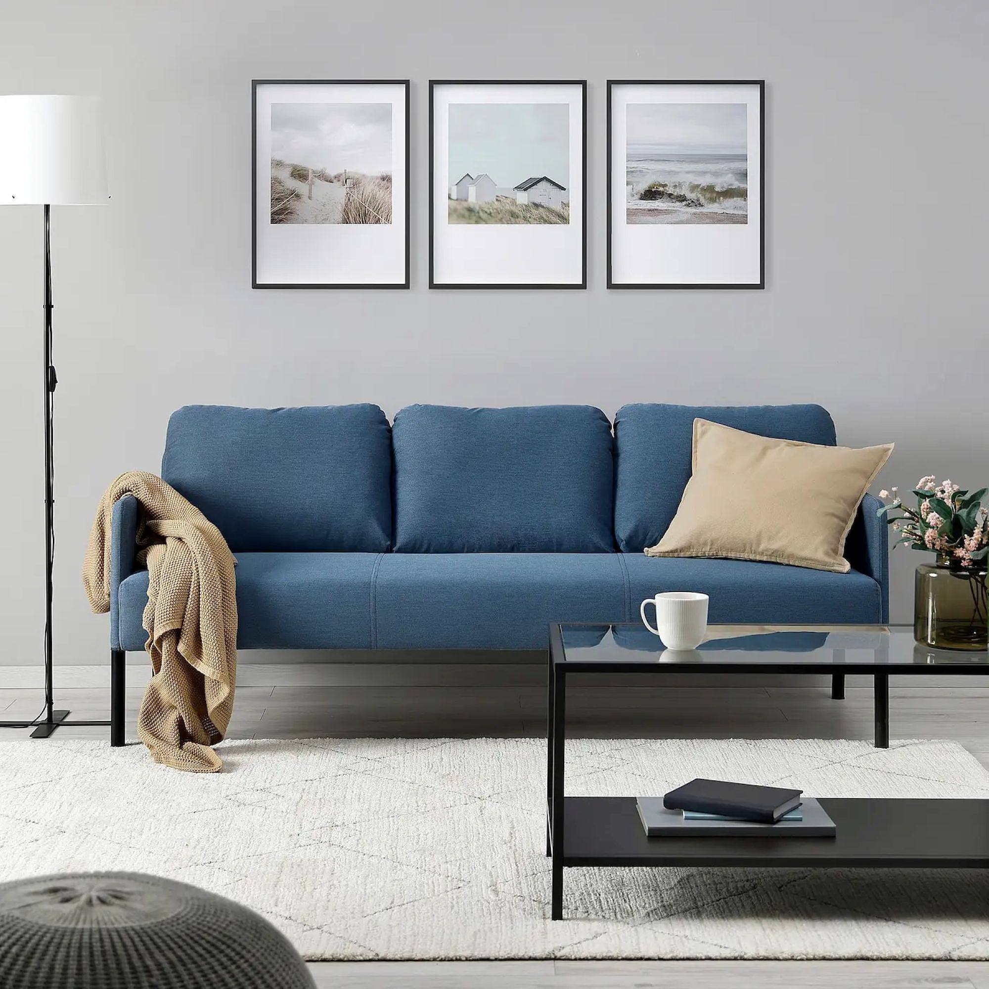 GLOSTAD 3-seat sofa Knisa medium blue - IKEA