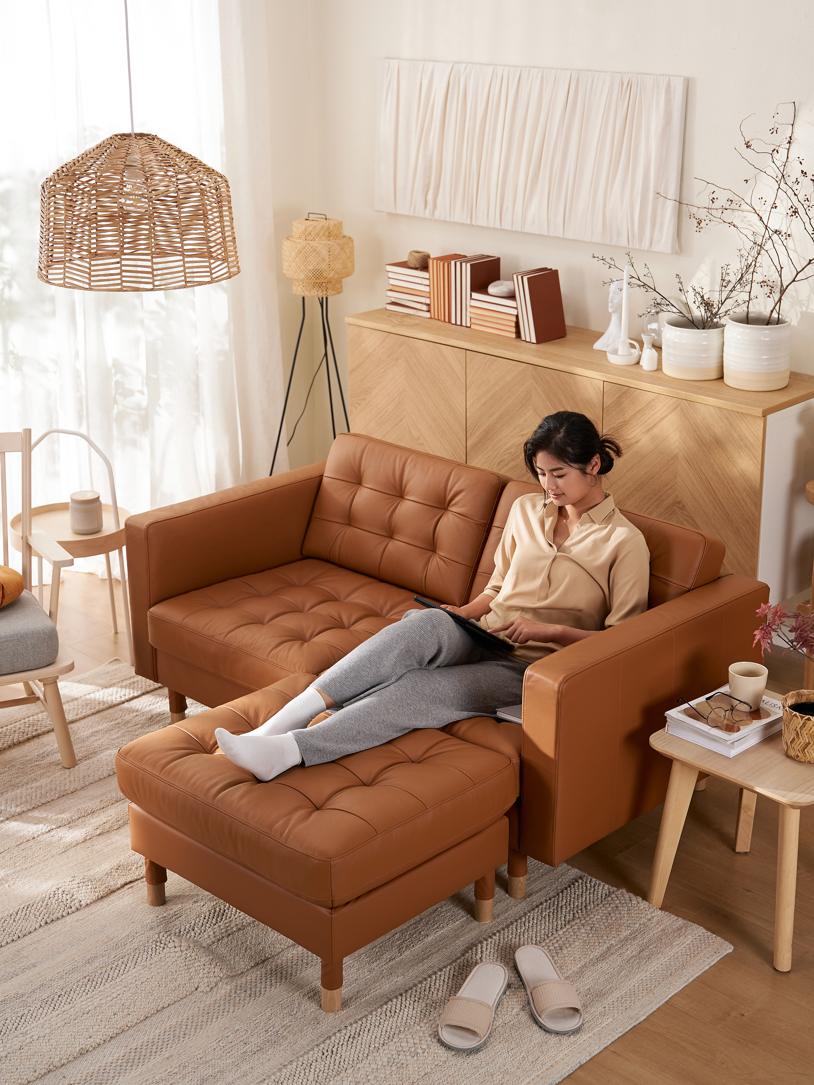 LANDSKRONA 2-seat sofa Grann/Bomstad golden-brown/wood - IKEA