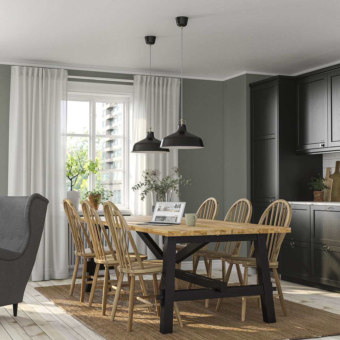 SKOGSTA dining table acacia/black - IKEA
