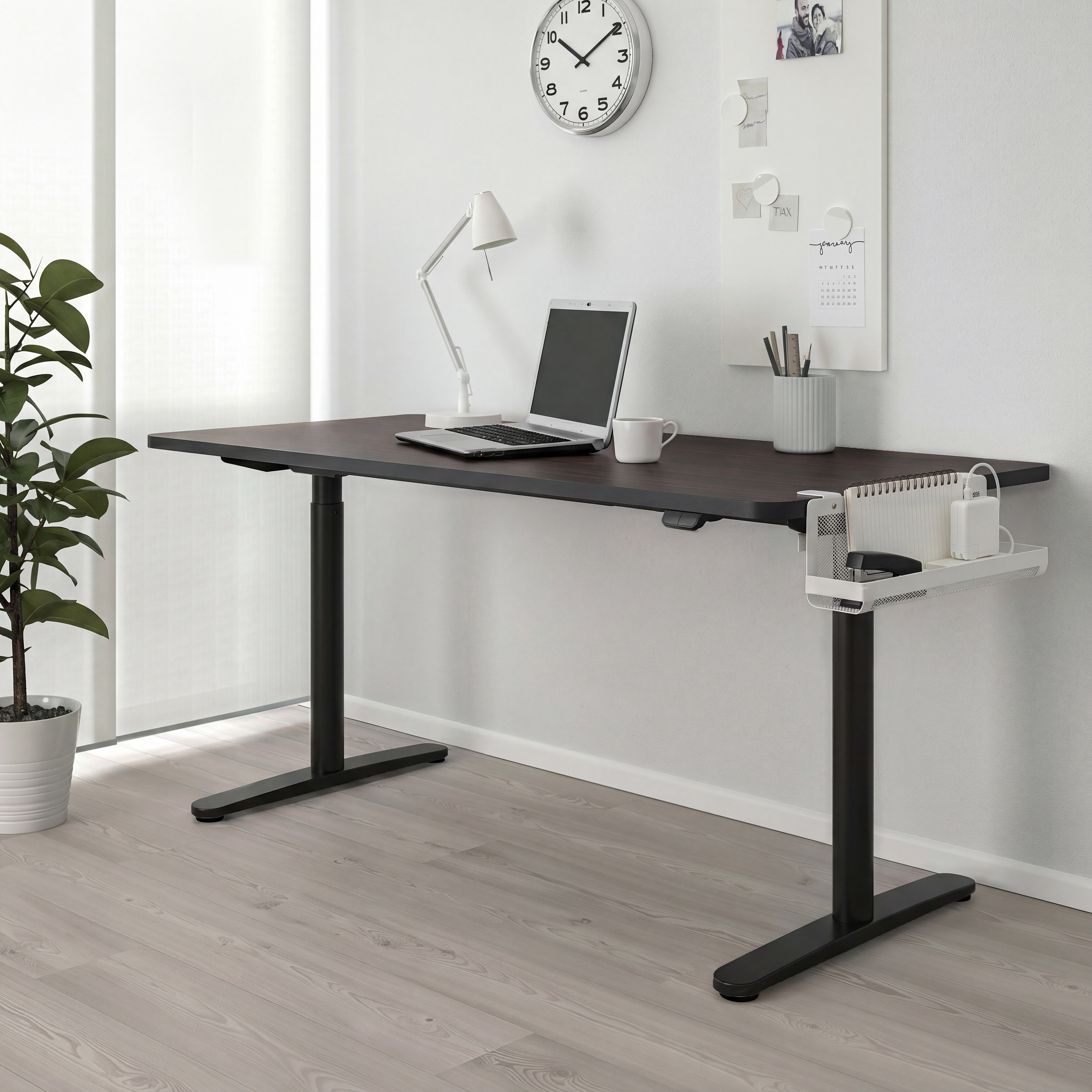 BOLLSIDAN desk sit/stand electric walnut effect/black - IKEA