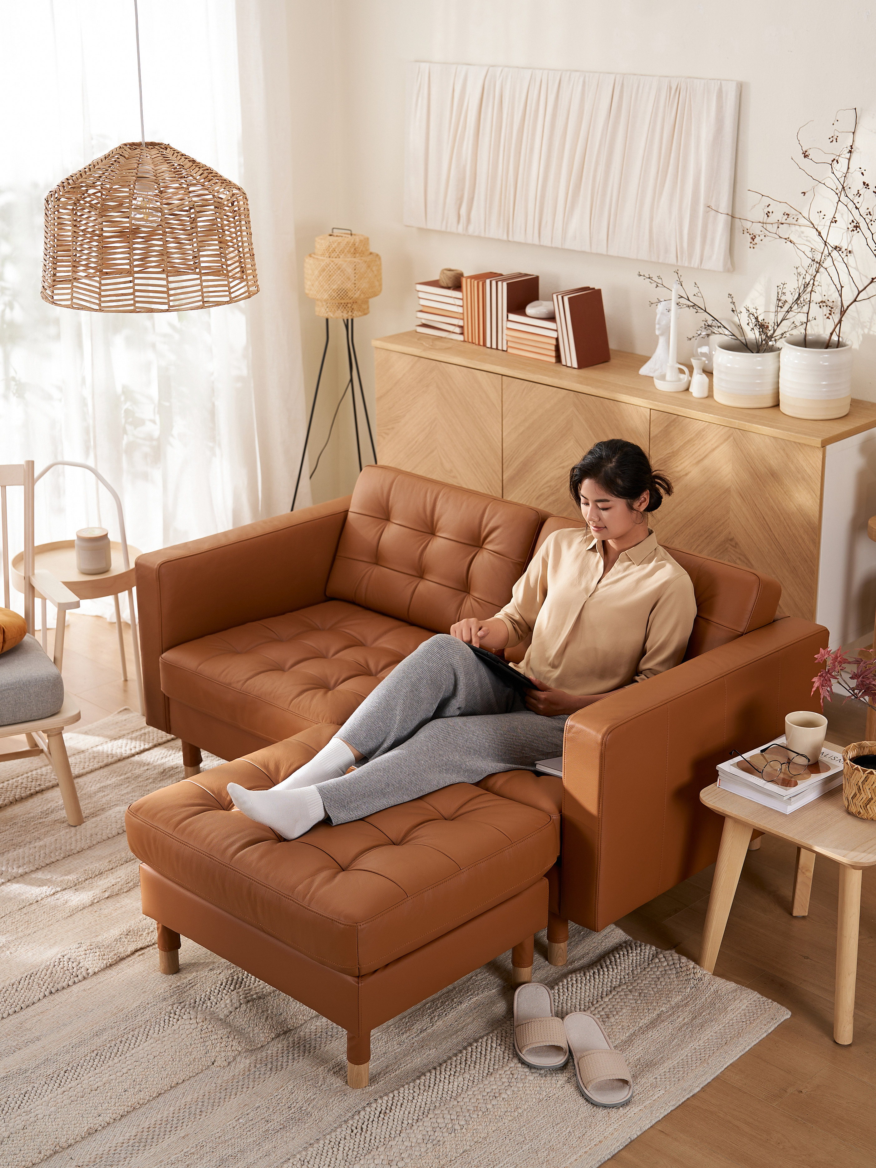 LANDSKRONA 3-seat sofa Grann/Bomstad golden-brown/wood - IKEA
